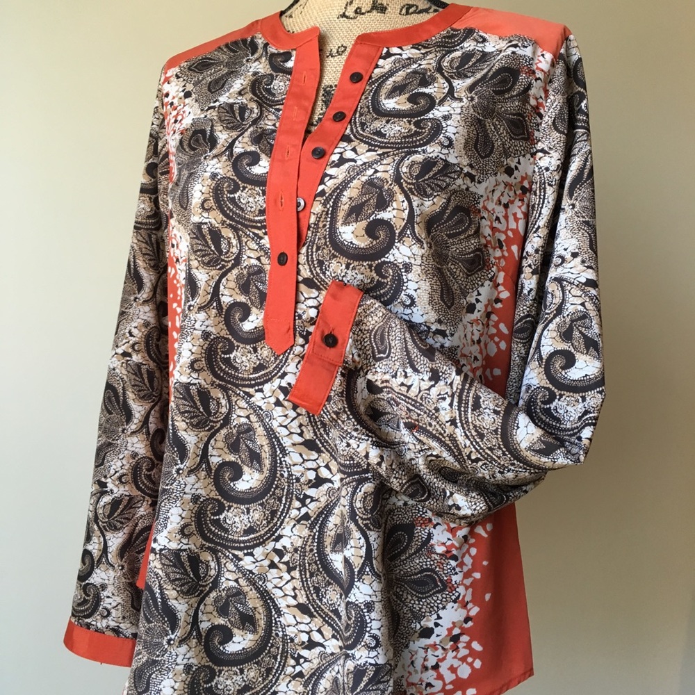 Liz Claiborne Baroque Print Blouse, L Petite